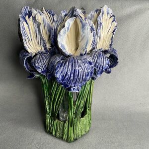 AVATAR Pottery Sculpted Ceramic Vase Majolica Garden Purple Iris Signed HandMade